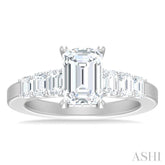 1 ctw Emerald Shape Emerald and Round Cut Diamond Semi Mount Engagement Ring in 14K White Gold